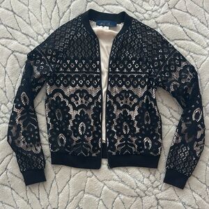 Elegant Black Lace Bomber Jacket